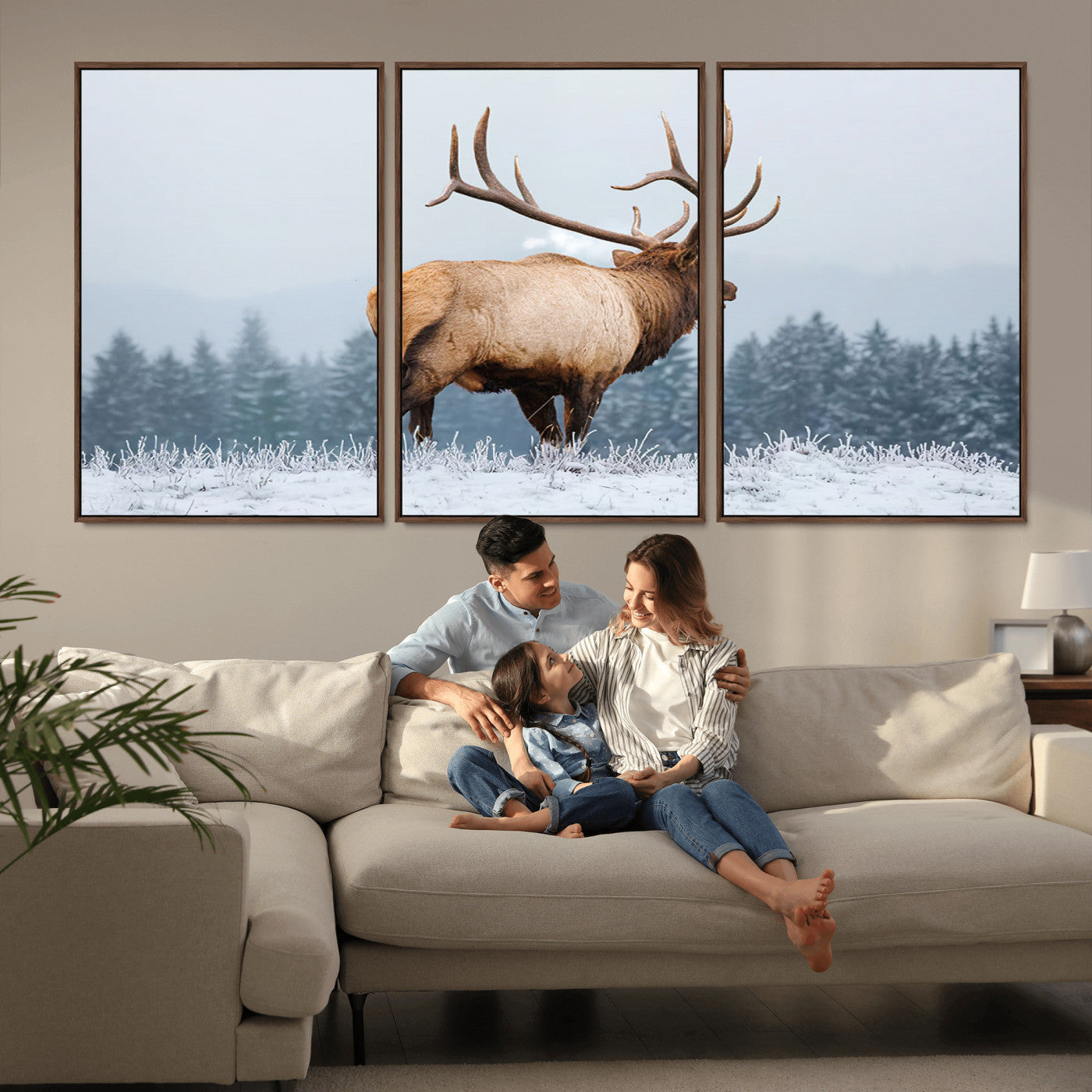 85177251-MGV-CV-36X24-Elk Wall Art – Majestic Wildlife Canvas Print of Bull Elk Snowy Forest, Rustic Nature Decor for Living Room, Cabin, or Office