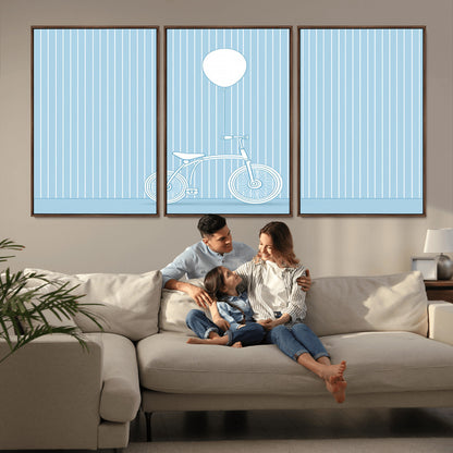 56479838-MGV-CV-36X24-Bicycle Wall Art – Minimalist Blue Canvas Print with Balloon Illustration, Modern Decor Artwork for Kids Room, Nursery, or Living