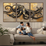 57944271-MGV-CV-36X24-Octopus Wall Art – Black and Gold Nautical Canvas Print, Modern Ocean Inspired Artwork with Elegant Detailing, Coastal Marine