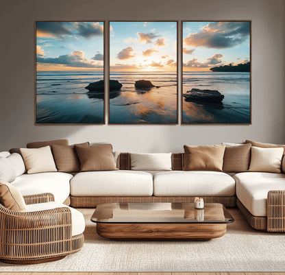 23879436-MGV-CV-36X24-Rocky Ocean Sunset Canvas Wall Art – Seaside Dramatic Seascape, Ocean Sunset Art Print for Coastal Modern Decor for Nature