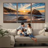 85659923-MGV-CV-36X24-Ocean Sunset Wall Art – Dramatic Seascape Canvas Print with Cliffs, Crashing Waves and Golden Sky, Bold Coastal Photography for