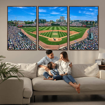 56213978-MGV-CV-36X24-Baseball Stadium Wall Art – Panoramic Ballpark Canvas Print with Fans, Green Field and City Skyline, Classic Sports Photography