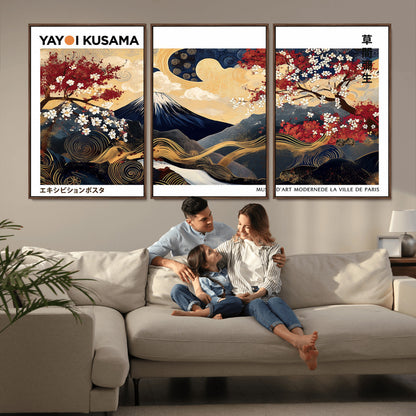 28945903-MGV-CV-36X24-Japanese Wall Art – Mount Fuji Canvas Print with Cherry Blossoms and Golden Wave Motifs, Traditional Asian Inspired Artwork for
