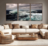 38622353-MGV-CV-36X24-Stormy Ocean Waves Canvas Wall Art – Framed Turbulent Sea Print, Large Nature Canvas for Coastal, Living Room, or Office Spaces