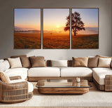 57919623-MGV-CV-36X24-Golden Sunrise Landscape Canvas Wall Art - Framed Misty Field Print, Large Nature Canvas for Living Room, Office, or Home Decor