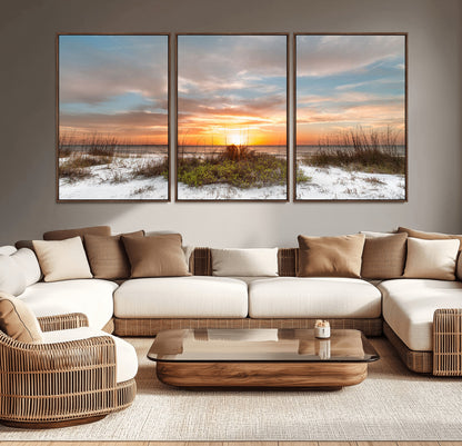 58266230-MGV-CV-36X24-Sunset Beach Canvas Wall Art – Coastal Ocean Landscape Print, Seaside Nature Art for Coastal Chic Decor, Living Room, Bedroom,