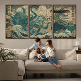 60346622-MGV-CV-36X24-Samurai Warrior vs Octopus Wall Art – Japanese Ukiyo-e Style Ocean Battle Canvas Print, Traditional Samurai Artwork for Living