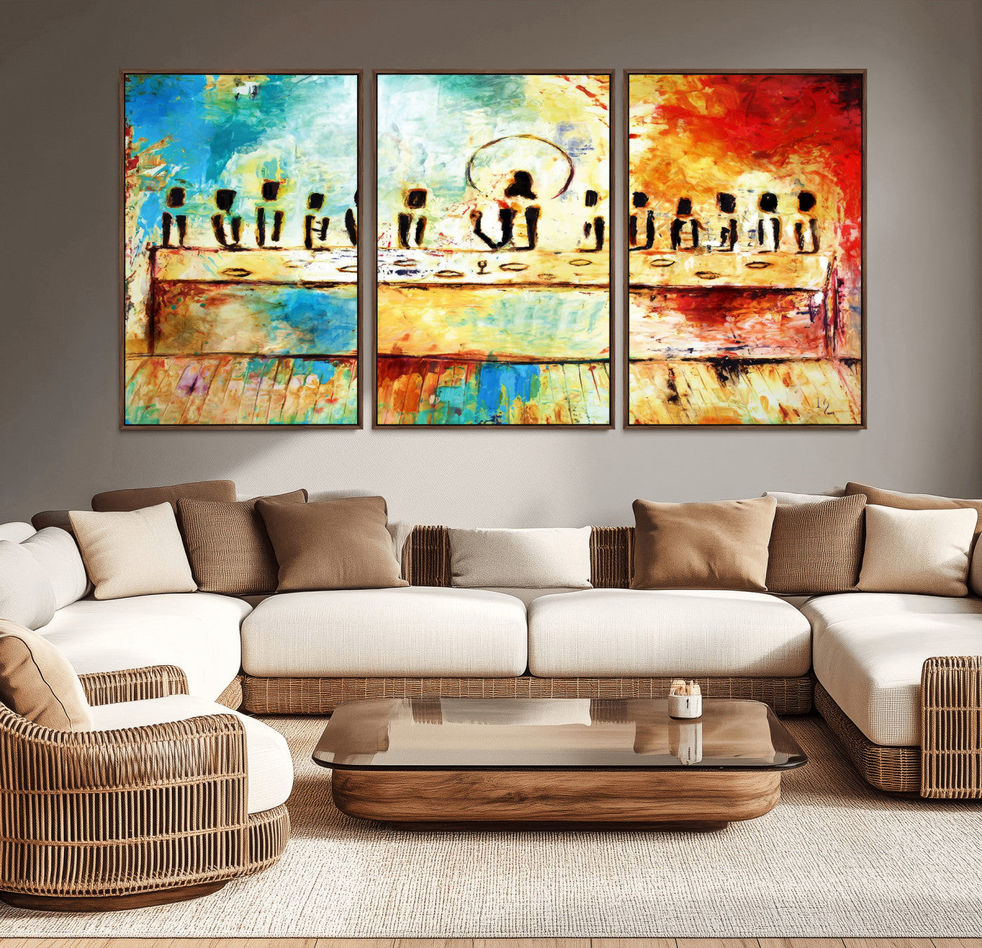 YKE34632598CR-MGV-CV-36X24-Abstract Last Supper with Apostles Wall Art Canvas Print