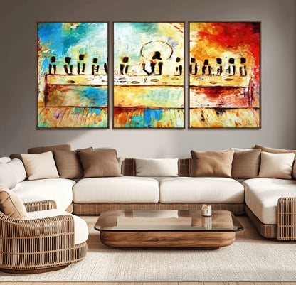 YKE34632598CR-MGV-CV-36X24-Abstract Last Supper with Apostles Wall Art Canvas Print