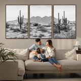 97436PHN-MGV-CV-36X24-Desert Landscape Wall Art – Black and White Cactus and Mountain Canvas Print, Southwestern Nature Photography for Living Room,