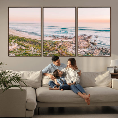 27332135-MGV-CV-36X24-Coastal Sunset Wall Art – Ocean Waves and Rocky Shore Canvas Print, Scenic Seaside Photography Decor for Bedroom, Living Room,