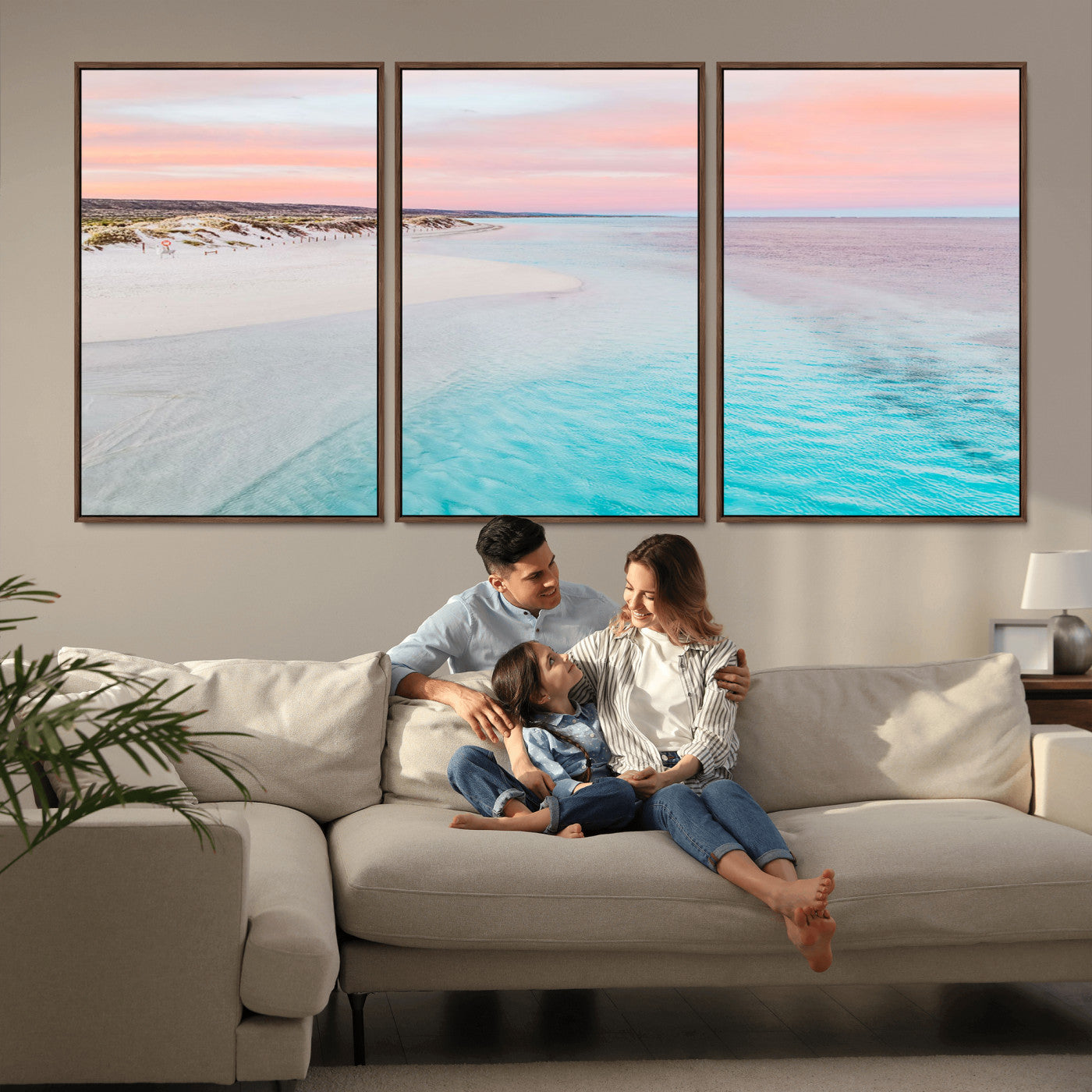 41613614-MGV-CV-36X24-Beach Sunset Wall Art – Pastel Ocean Canvas Print, Turquoise Water and Pink Sky Photography Decor for Bedroom, Living Room, Office