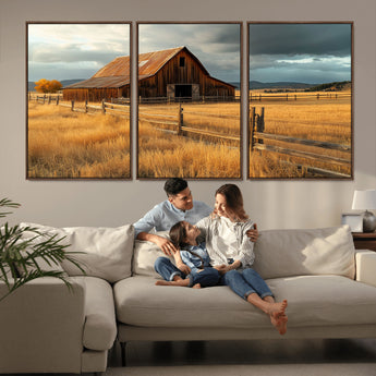16480179-MGV-CV-36X24-Farmhouse Wall Art – Rustic Barn and Golden Field Canvas Print, Country Landscape Photography Decor for Bedroom, Living Room,