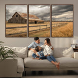 21991117-MGV-CV-36X24-Rustic Barn Wall Art – Weathered Farmhouse Canvas Print, Stormy Sky and Golden Field Photography Decor for Bedroom, Living Room,