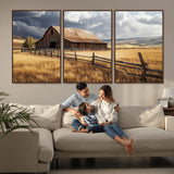 23718739-MGV-CV-36X24-Farmhouse Wall Art – Rustic Barn and Golden Wheat Field Canvas Print, Country Landscape Photography Decor for Bedroom, Living