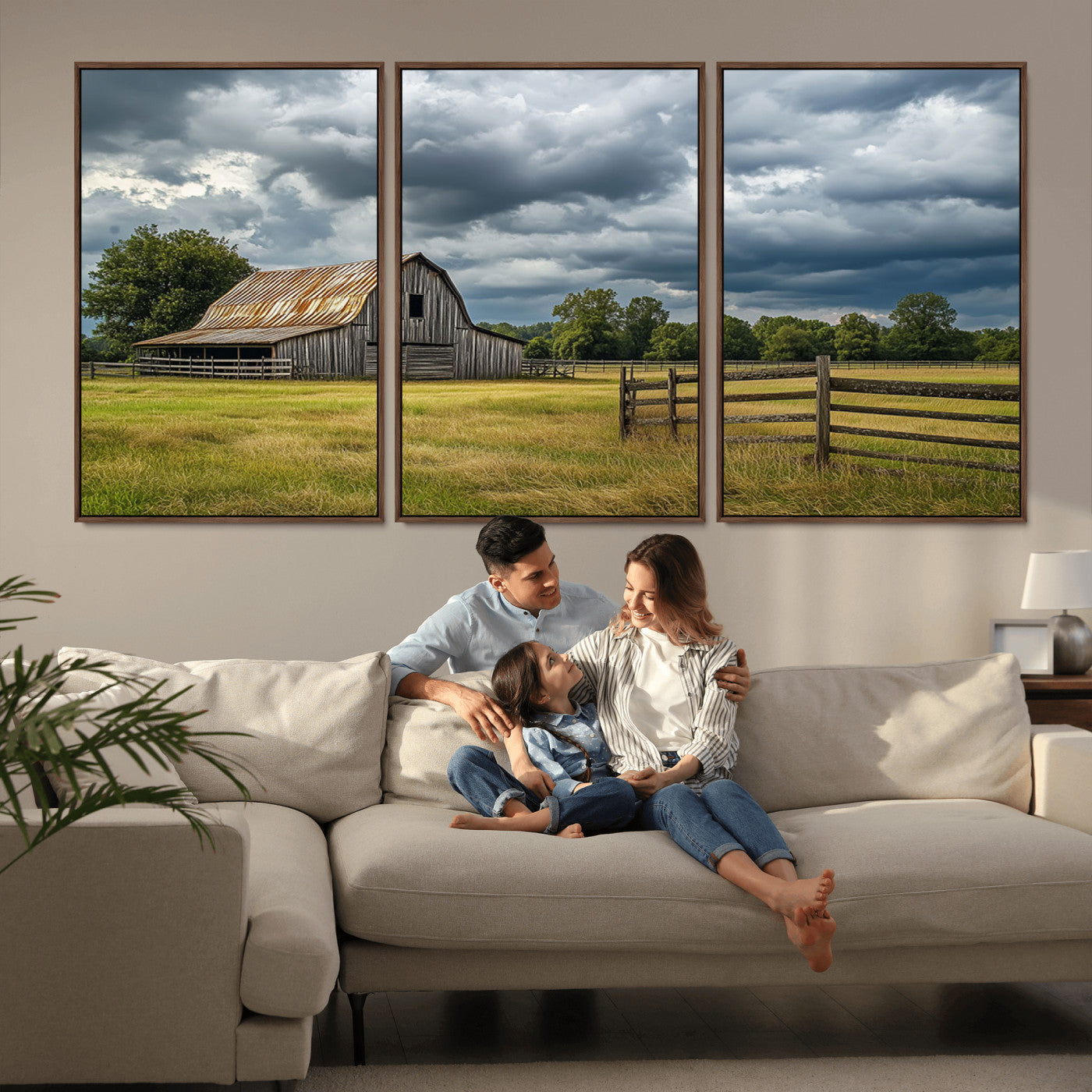 39409517-MGV-CV-36X24-Rustic Barn Wall Art – Weathered Farmhouse and Storm Clouds Canvas Print, Country Landscape Photography Decor for Bedroom, Living