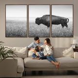 90861202-MGV-CV-36X24-Black and White Bison Canvas Wall Art – Rustic American Buffalo Print, Western Wildlife Photography for Farmhouse, Cabin, Office