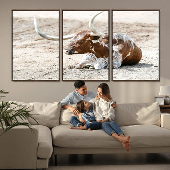 89096667-MGV-CV-36X24-Texas Longhorn Wall Art – Rustic Western Canvas Print, Cattle Photography Decor for Ranch House, Living Room, Office, Man Cave