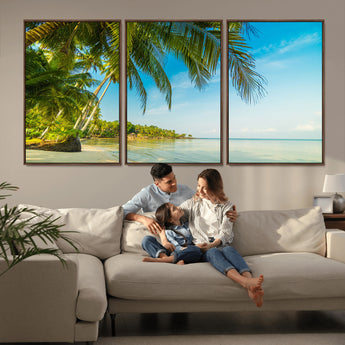 65056721-MGV-CV-36X24-Tropical Beach Wall Art – Palm Tree Coastal Photography Print, Relaxing Ocean Paradise Landscape, Island Seascape Home or Office