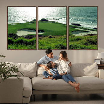 48473947-MGV-CV-36X24-Ocean Golf Course Wall Art – Panoramic Green Fairway Canvas Print, Coastal Golf Landscape Photography Sports Decor for Office, Man