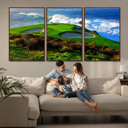 34181847-MGV-CV-36X24-Coastal Golf Course Wall Art – Panoramic Ocean Fairway Canvas Print, Scenic Sports Photography Decor for Office, Man Cave, Living