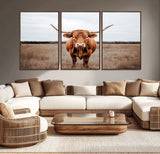 16316734-MGV-CV-36X24-Texas Longhorn Wall Art – Rustic Bull Portrait Canvas Print, Western Farmhouse Animal Photography Decor for Living Room, Office,