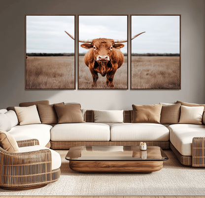 16316734-MGV-CV-36X24-Texas Longhorn Wall Art – Rustic Bull Portrait Canvas Print, Western Farmhouse Animal Photography Decor for Living Room, Office,