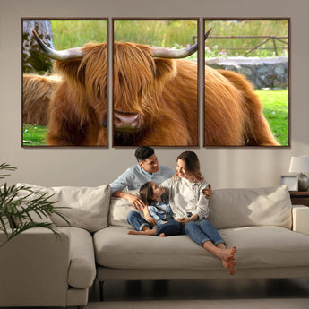 68411138-MGV-CV-36X24-Farmhouse Wall Art – Highland Cow Canvas Print, Rustic Country Cattle Photography Decor for Bedroom, Living Room, Office, Ranch,