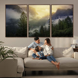 38316884-MGV-CV-36X24-Landscape Wall Art – Misty Mountain Valley Canvas Print, Scenic Pine Forest and Sunrise Photography Decor for Bedroom, Living