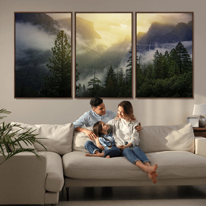 38316884-MGV-CV-36X24-Landscape Wall Art – Misty Mountain Valley Canvas Print, Scenic Pine Forest and Sunrise Photography Decor for Bedroom, Living