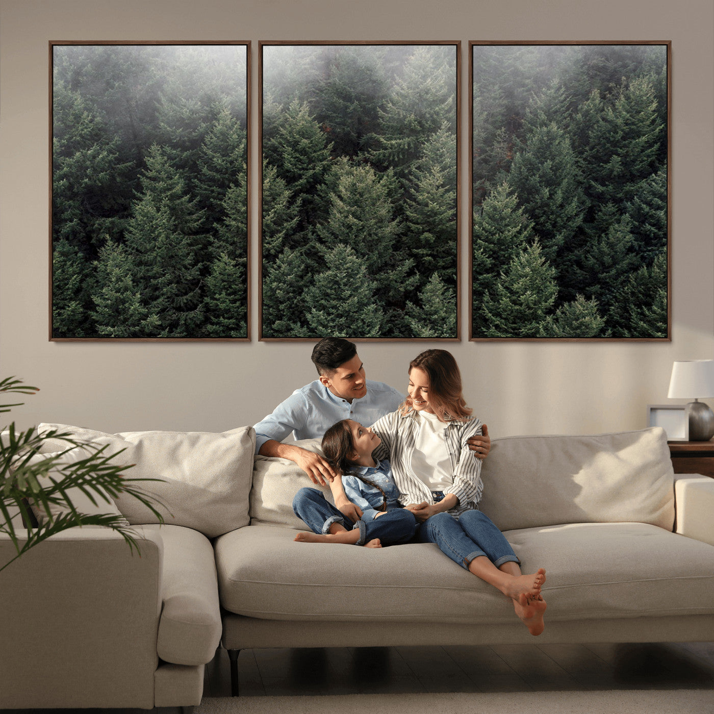 84059409-MGV-CV-36X24-Forest Wall Art – Misty Evergreen Trees Canvas Print, Tranquil Nature Photography Decor for Bedroom, Living Room, Office, Cabin or