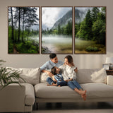 93123937-MGV-CV-36X24-Landscape Wall Art – Misty Mountain Lake Canvas Print, Tranquil Forest and Waterfall Photography Decor for Bedroom, Living Room,