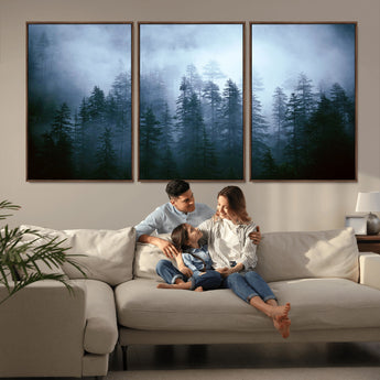 93439624-MGV-CV-36X24-Forest Wall Art – Misty Pine Trees Canvas Print, Moody Nature Photography Decor for Bedroom, Living Room, Office, Cabin, Lodge or