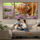 64069351-MGV-CV-36X24-Farmhouse Wall Art – Highland Cow in Wildflowers Canvas Print, Rustic Country Cattle Photography Decor for Bedroom, Living Room,