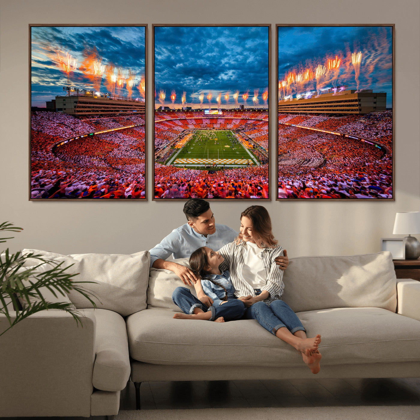 94266219-MGV-CV-36X24-Neyland Stadium Wall Art – Panoramic Tennessee Volunteers Checkerboard Crowd Fireworks Canvas Print, Football Game Day Sports