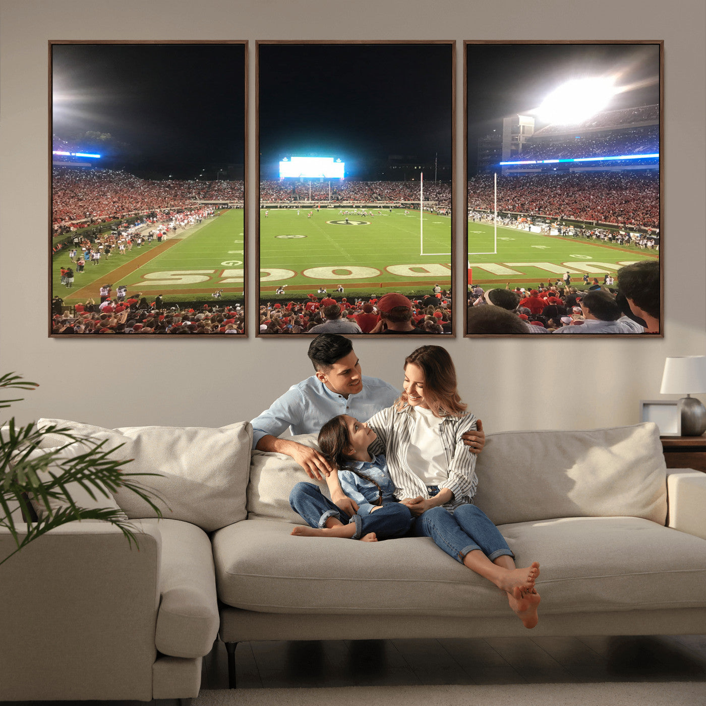 16230786-MGV-CV-36X24-Georgia Bulldogs Stadium Wall Art – Night Game Football Field Canvas Print, Panoramic Sports Decor for Home, Office, Fan Cave