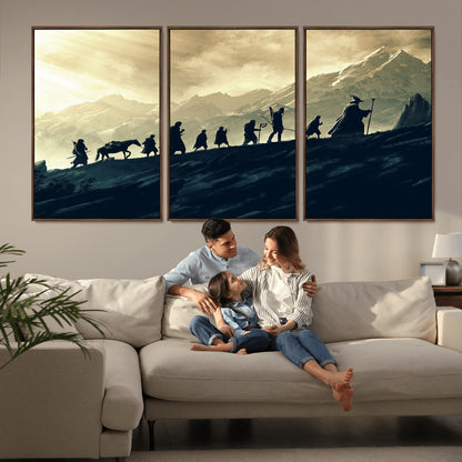 76547-MGV-CV-36X24-Fellowship Journey Wall Art Canvas Print, Framed LOTR Art Picture Print, Middle Earth Perfect Tolkien Fantasy Decor Artwork