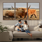 88780-MGV-CV-36X24-Highland Cow Wall Art Canvas Print, Framed Cow Calf Art Picture Print, Scottish Cattle Perfect Rustic Farmhouse Decor Artwork