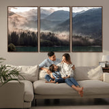 64758-MGV-CV-36X24-Misty Mountains Wall Art Canvas Print, Framed Moody Pines Art Picture Print, Forest Lake Perfect Moody Alpine Decor Artwork