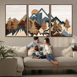 80300-MGV-CV-36X24-Geometric Mountains Wall Art Canvas Print, Framed Stylized Trees Art Picture Print, Graphic Forest Perfect Rustic Abstract Decor