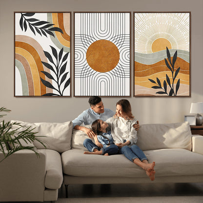 32359-MGV-CV-36X24-Modern Sun Wall Art Canvas Print, Framed Retro Horizon Art Picture Print, Sunburst Design Perfect Mid Century Boho Decor Artwork