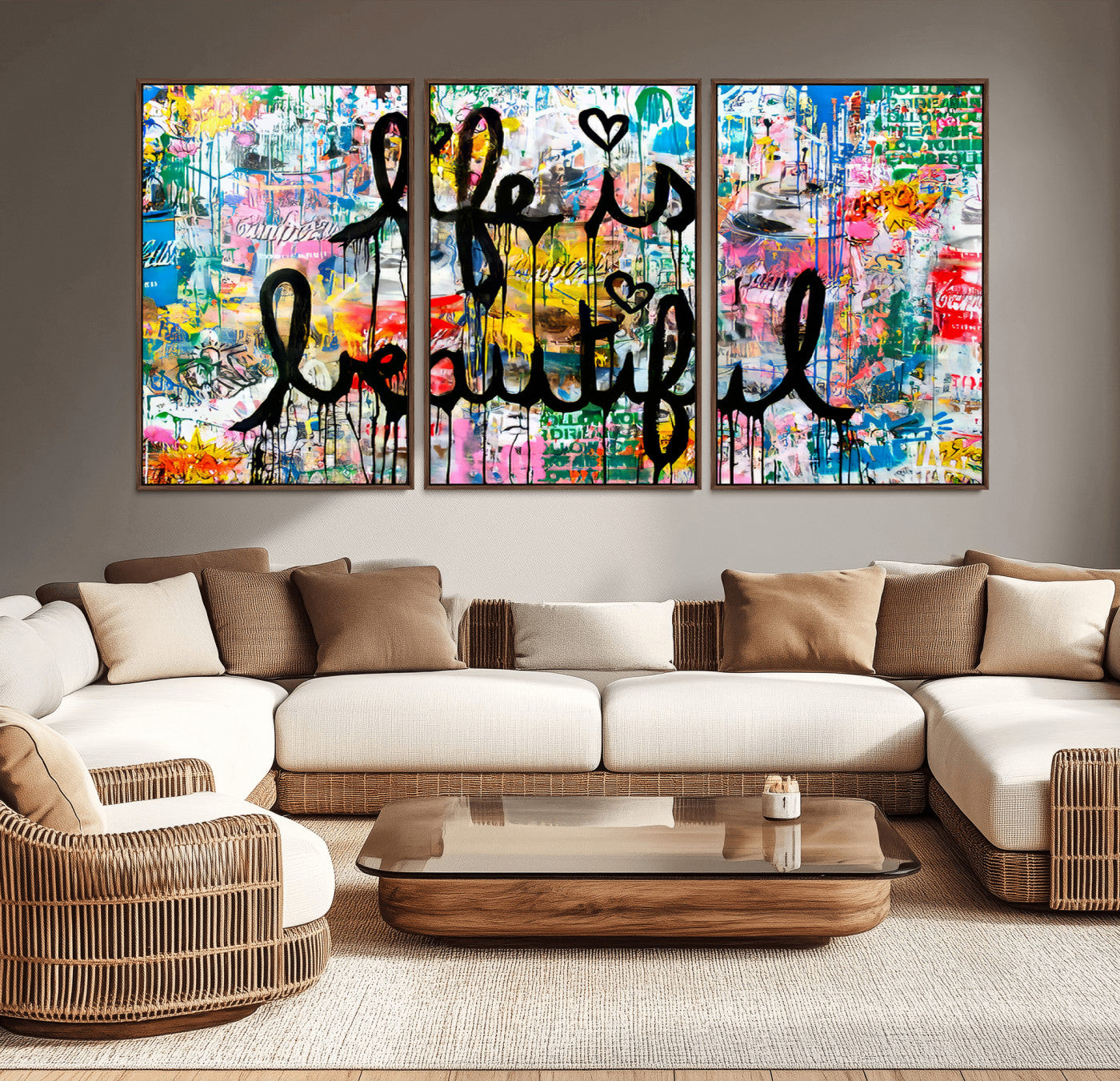 36856-MGV-CV-36X24-Life Is Beautiful Wall Art – Colorful Graffiti Canvas Print, Modern Street Style Artwork, Inspirational Decor for Living Room,