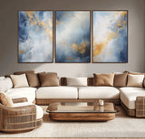 41836-MGV-CV-36X24-Abstract Gold Wall Art Canvas Print, Framed Blue Layers Art Picture Print, Elegant Cloud Perfect Elegant Minimalist Decor Artwork