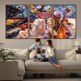 13675-MGV-CV-36X24-Jazz Band Wall Art Canvas Print, Framed Jazz Oil Painting Art Picture Print, Vibrant Music Perfect Abstract Musical Decor Artwork