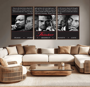 45112-MGV-CV-36X24-Black Icons Wall Art Canvas Print, Framed Thinker Art Picture Print, Motivational Quote Perfect Cultural Modern Decor Artwork