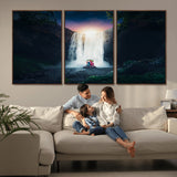 56359-MGV-CV-36X24-Lilo Stitch Wall Art Canvas Print, Framed Stitch Angel Art Picture Print, Cartoon Waterfall Perfect Tropical Fantasy Decor Artwork