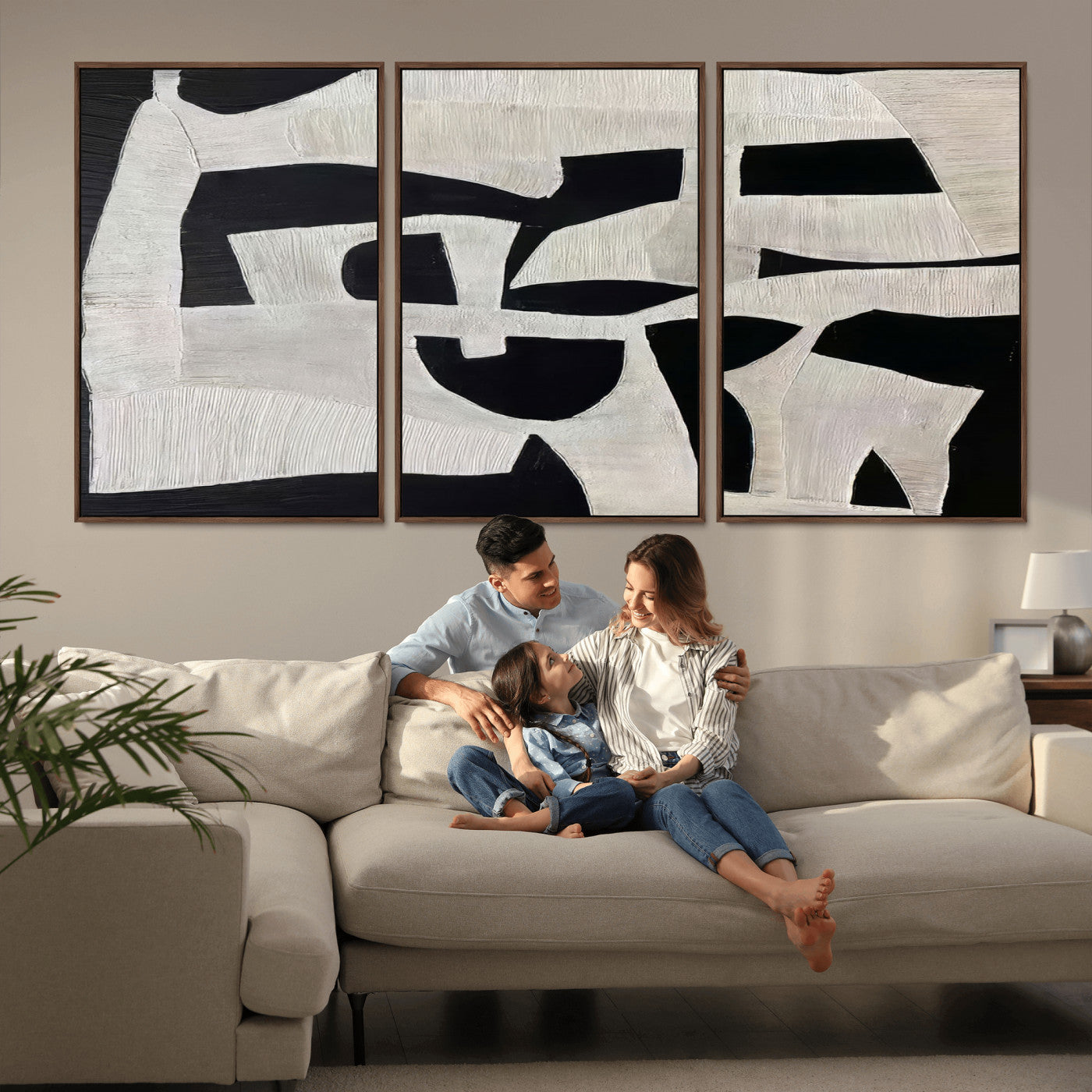 33714-MGV-CV-36X24-Monochrome Design Wall Art Canvas Print, Framed Modern Linework Art Picture Print, Textured Shapes Perfect Monochrome Modern Decor