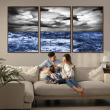 91043-MGV-CV-36X24-Stormy Ocean Wall Art Canvas Print, Framed Moody Seascape Art Picture Print, Monochrome Sea Perfect Coastal Drama Decor Artwork