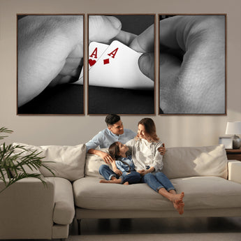 62460-MGV-CV-36X24-Poker Game Wall Art – Close Up of Hands Holding Aces with Chips, Casino Style Decor for Game Room, Man Cave or Office