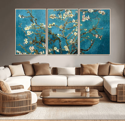 91714-MGV-CV-36X24-Almond Blossoms Wall Art – Handcrafted Van Gogh Inspired Floral Canvas Print, Beautiful Nature Decor for Living Room, Bedroom, or